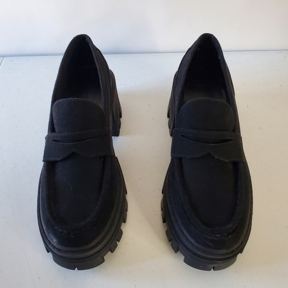Asos Design Script Loafers Size 10 Lug Sole Chunky Black Slip-on Shoes Academia - Picture 6 of 15